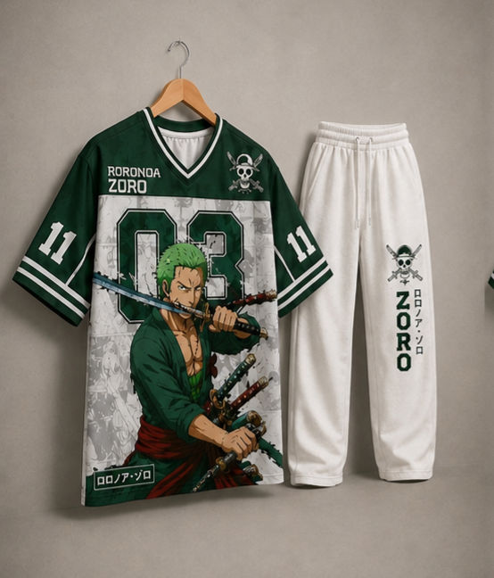 Roronoa Zoro Anime Co-Ord Set – Oversized Jersey & Premium Joggers