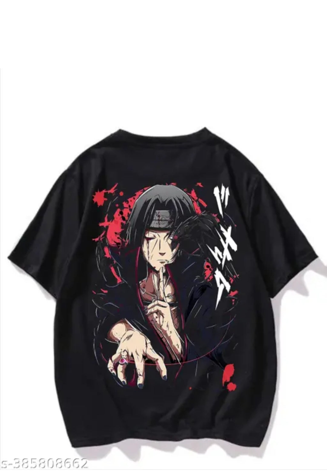 Anime Printed Oversized drop shoulder round neck pure cotton Black t shirt for men