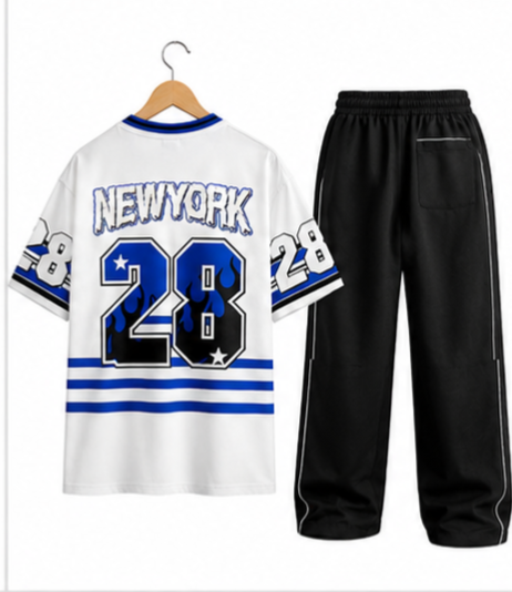 New York 28 Streetwear Co-Ord Set – Oversized Jersey T-Shirt & Track Pants