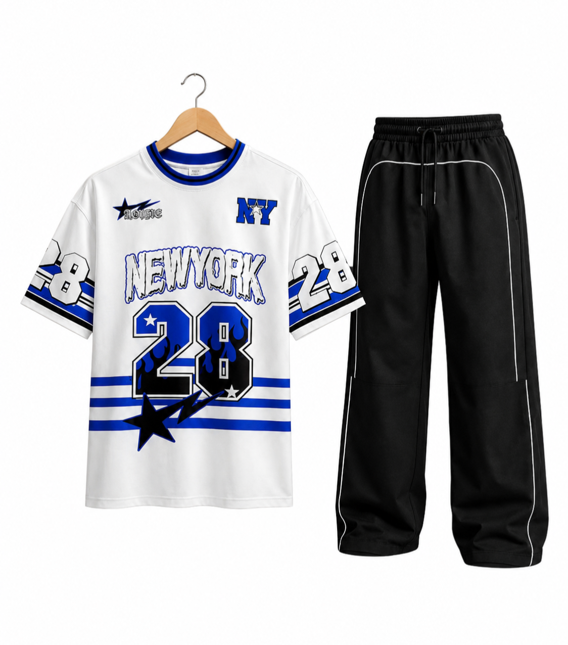 New York 28 Streetwear Co-Ord Set – Oversized Jersey T-Shirt & Track Pants