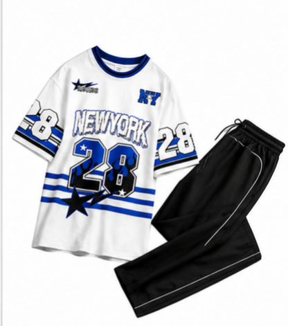 New York 28 Streetwear Co-Ord Set – Oversized Jersey T-Shirt & Track Pants