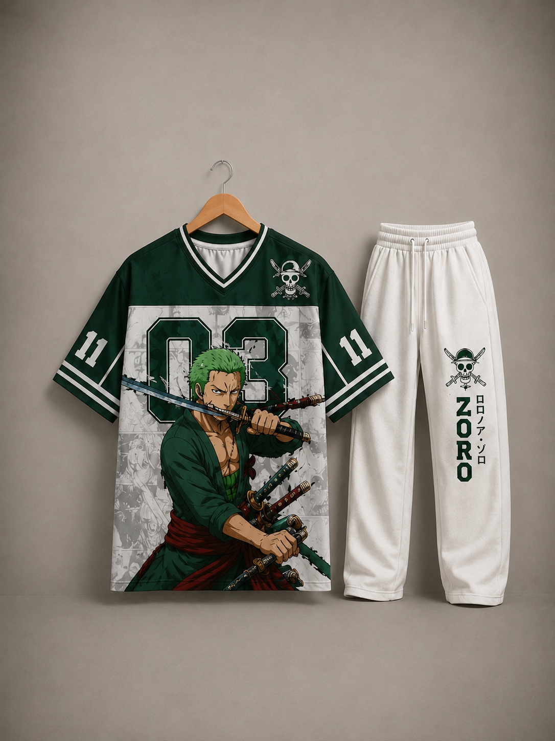 Roronoa Zoro Anime Co-Ord Set – Oversized Jersey & Premium Joggers