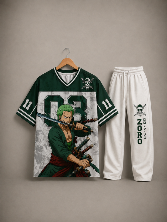 Roronoa Zoro Anime Co-Ord Set – Oversized Jersey & Premium Joggers
